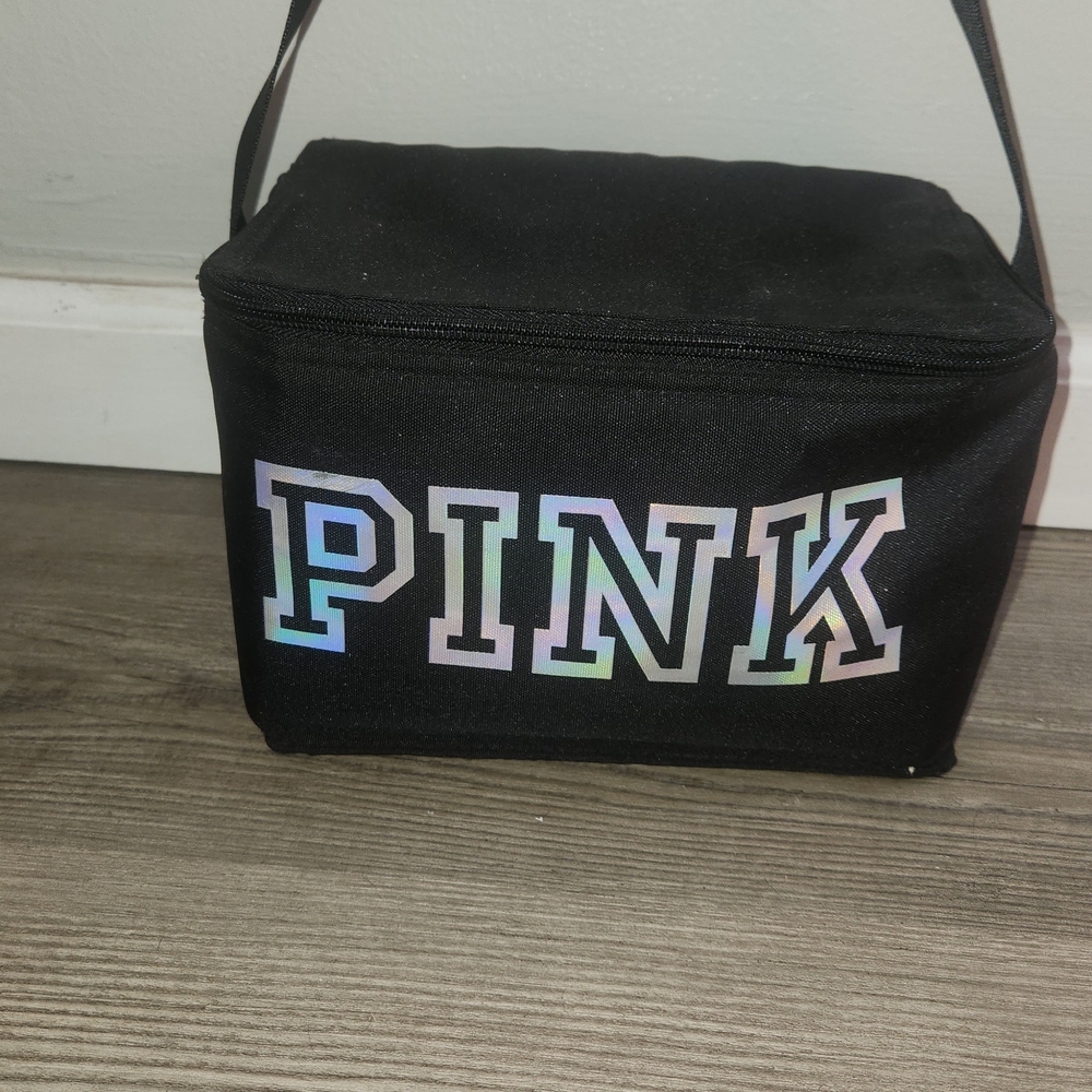PINK Victoria's Secret Black Cosmetic Case with Iridescent Logo
